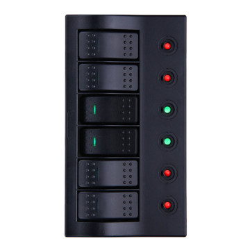 Panel de interruptores basculantes de 6 bandas a prueba de agua con luz LED roja